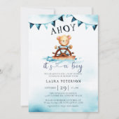 Ahoy Teddy Bear Waves Boot Helm Boy Baby Dusche Einladung (Vorderseite)