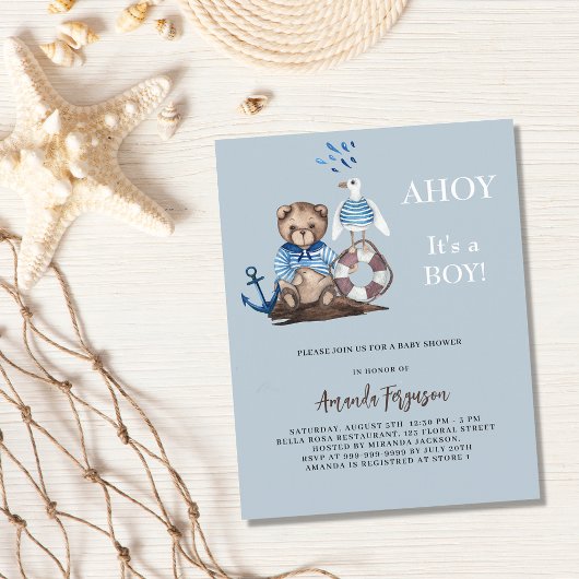 Ahoy Teddy Sailor Budget Baby Dusche Einladung