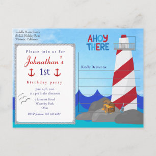 Ahoy There Nautical Zitat Red White Lighthouse Postkarte