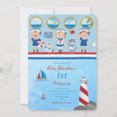 Ahoy There Red Blue White Sailors Lighthouse Boot Einladung (Vorderseite)