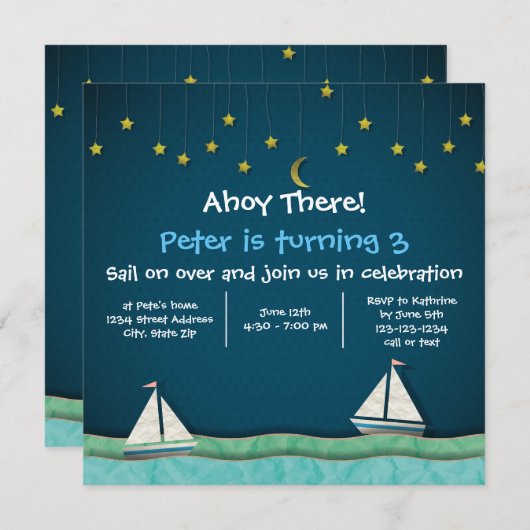 Ahoy There Sailboote & Stars Einladung (Vorne/Hinten)