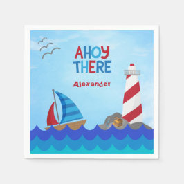 "Ahoy There" Wasserschiff Leuchtturm Treasure Serviette
