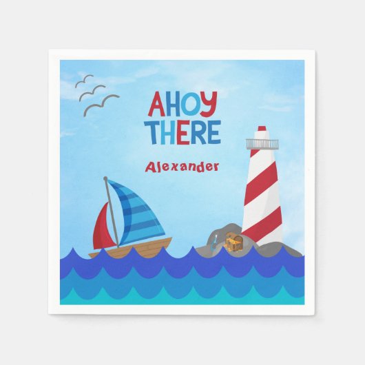 "Ahoy There" Wasserschiff Leuchtturm Treasure Serviette (Vorderseite)