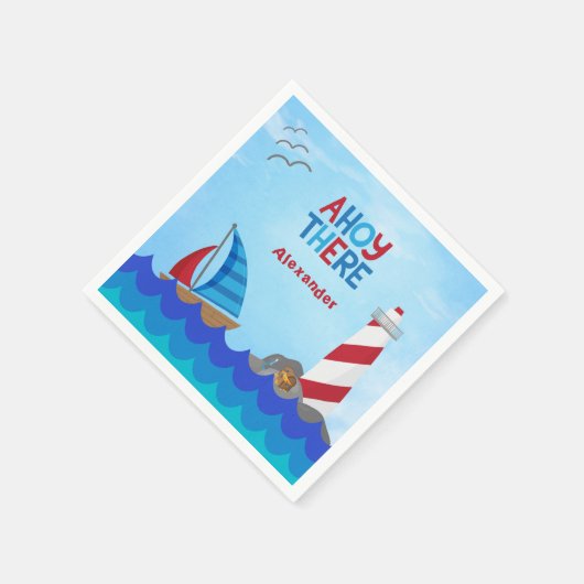 "Ahoy There" Wasserschiff Leuchtturm Treasure Serviette (Ecke)