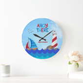 "Ahoy There" Zitat Nautical Boat Lighthouse Pirate Große Wanduhr (Zuhause)