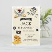 Ahoy Treasure Karte Pirate Geburtstagseinladung (Stehend Vorderseite)