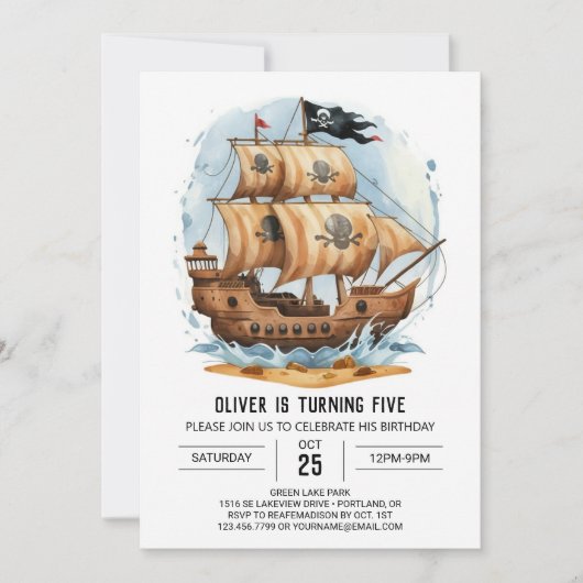Ahoy Treasure Map Editable Pirate Birthday Einladung (Vorderseite)