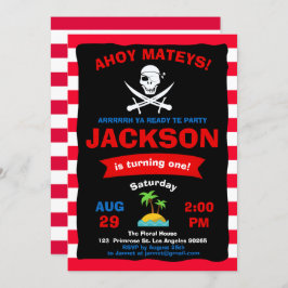 Ahoy Treasure Map Pirate Ocean Voyage Boy Birthday Einladung