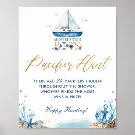 Ahoy Twin Boys Nautical Baby Shooter Schnuller Hun Poster