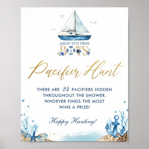 Ahoy Twin Boys Nautical Baby Shooter Schnuller Hun Poster