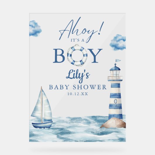 Ahoy's Baby-Dusche Empfang Acrylschild (Vorderseite)