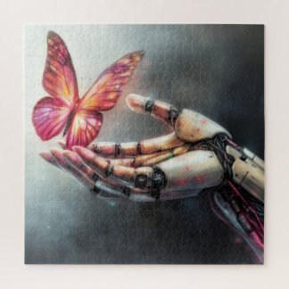AI and Nature Harmony Robot Hand with Butterfly Puzzle