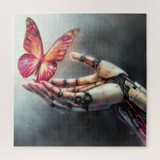 AI and Nature Harmony Robot Hand with Butterfly Puzzle (Vertikal)
