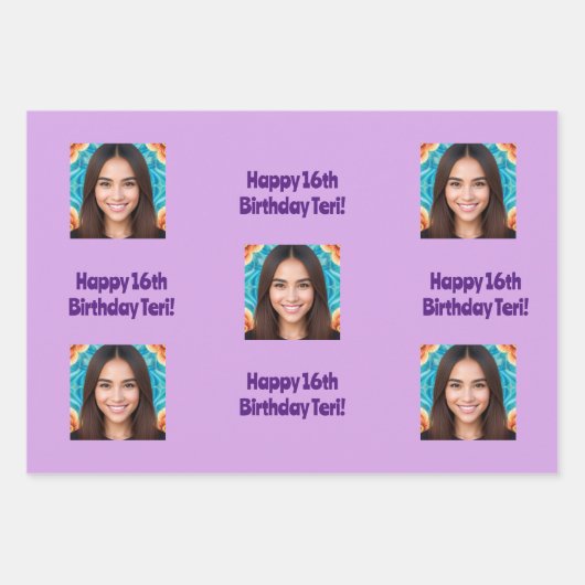AI Art Birthday Foto Wrapping Paper Geschenkpapier Set (Vorderseite 3)