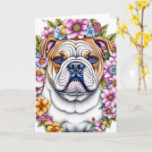 Ai Art Bulldog umgeben von Whimsikischen Blume Karte (Gelbe Blume)