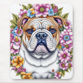 Ai Art Bulldog umgeben von Whimsikischen Blume Mousepad (Vorne)