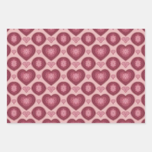 AI Art Burgundy Hearts Pink Wrapping Paper Geschenkpapier Set (Vorderseite)