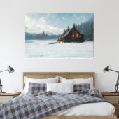 Ai Art Gallery™ - Blockhütte am kalten Wintertag Leinwanddruck (Insitu (Schlafzimmer))
