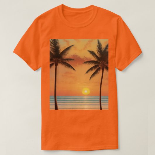 AI Art Morning Sunrise Beach Palm Tree T - Shirt (Design vorne)