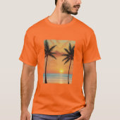 AI Art Morning Sunrise Beach Palmen T-Shirt (Vorderseite)