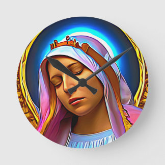 AI Art of the Seglied Jungfrau Mary Runde Wanduhr