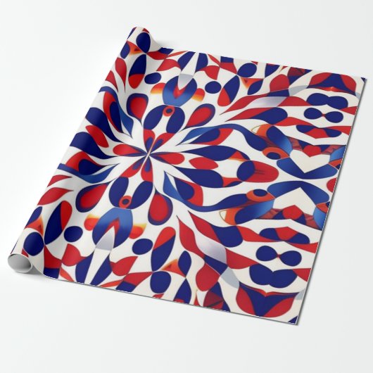AI Art Red White & Blue Patriotic American Pattern Geschenkpapier (Ungerollt)