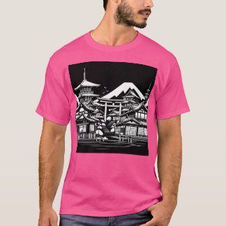 Ai Art traditionelle Kyoto-Gebäude in Schwarz-weiß T-Shirt