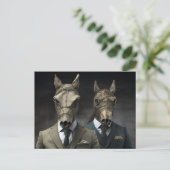 AI Art Two Horses in Anzügen Postkarte (Stehend Vorderseite)