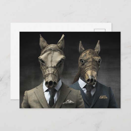 AI Art Two Horses in Anzügen Postkarte (Vorne/Hinten)
