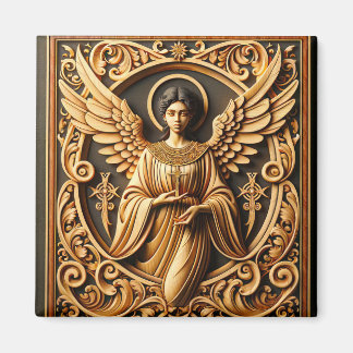 AI Beautiful Woodworked Angel Magnet