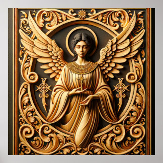 AI Beautiful Woodworked Angel Poster