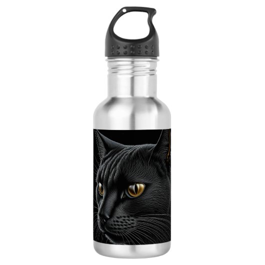 AI Black Cat mit gelben Augen Edelstahlflasche (Vorderseite)