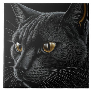 AI Black Cat mit gelben Augen Fliese