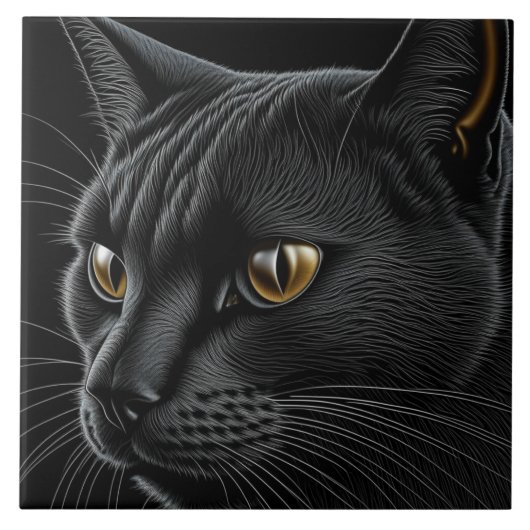 AI Black Cat mit gelben Augen Fliese (Vorderseite)