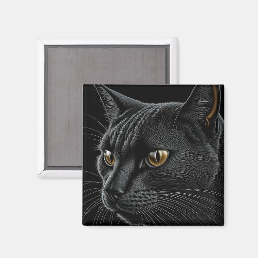 AI Black Cat mit gelben Augen Magnet (Vorderseite/Rückseite)