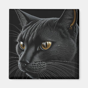 AI Black Cat mit gelben Augen Magnet