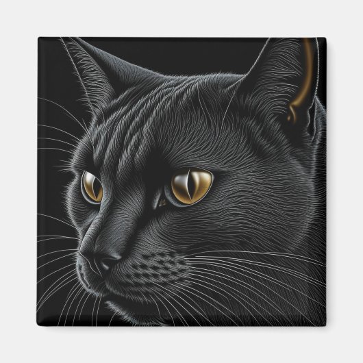 AI Black Cat mit gelben Augen Magnet (Vorne)