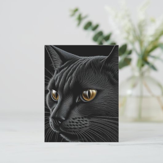 AI Black Cat mit gelben Augen Postkarte (Stehend Vorderseite)