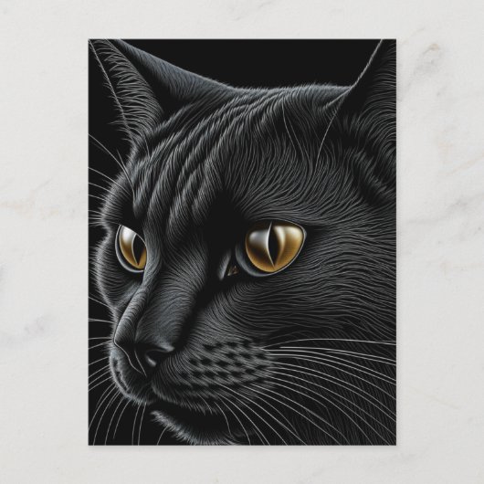 AI Black Cat mit gelben Augen Postkarte (Vorderseite)