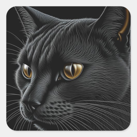 AI Black Cat mit gelben Augen Quadratischer Aufkleber (Vorderseite)