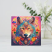 AI Blume Wolf Feiertagskarte (Stehend Vorderseite)