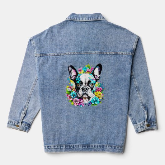 Ai Boston Terrier umgeben von Blume Jeansjacke (Rückseite)