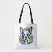 Ai Boston Terrier umgeben von Blume Tasche (Vorderseite)