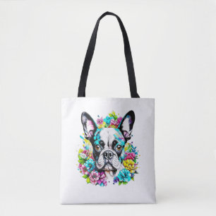Ai Boston Terrier umgeben von Blumen Tasche
