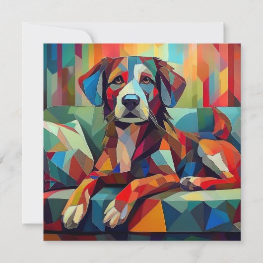 AI Cubism Dog Feiertagskarte (Vorderseite)