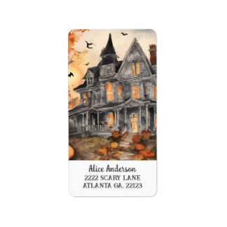 AI erzeugt Spooky Old House Halloween Adressaufkleber