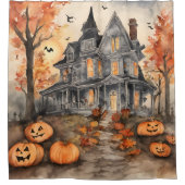AI erzeugt Spooky Old House Halloween Duschvorhang (Vorderseite)