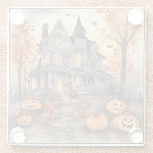 AI erzeugt Spooky Old House Halloween Glasuntersetzer (Rückseite)