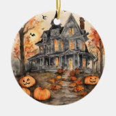 AI erzeugt Spooky Old House Halloween Keramik Ornament (Vorne)