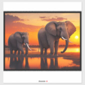 AI erzeugte Kunst, zwei Elefanten bei Sunset Aufkleber (Blatt)